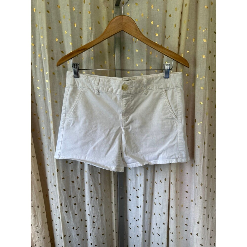 American Eagle Women's White Stretch Cotton Side Pockets Midi Chino Shorts 8